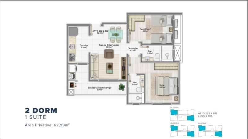 Apartamento à venda com 2 quartos, 63m² - Foto 2